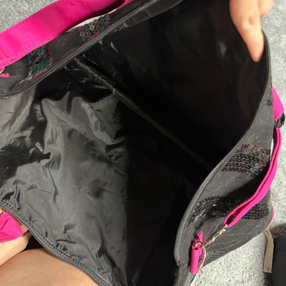 Victoria's Secret Weekender Tote Bag Black and Pink Sequins - Picture 6 of 6